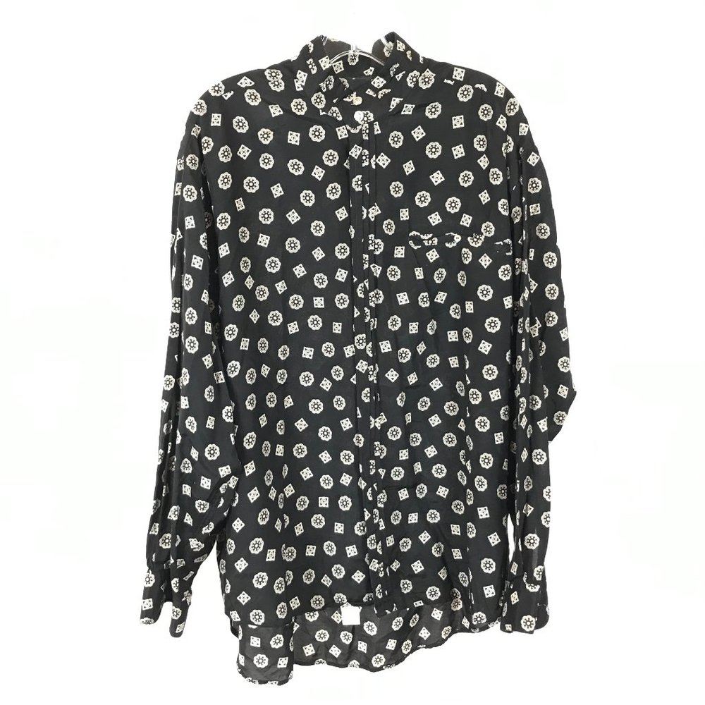 Women Size Large Bernini Beverly Hills Vintage Medallion Pattern Button Down Top